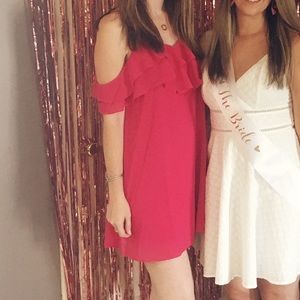 Lulus Pink Flutter Sleeve Chiffon Dress Small